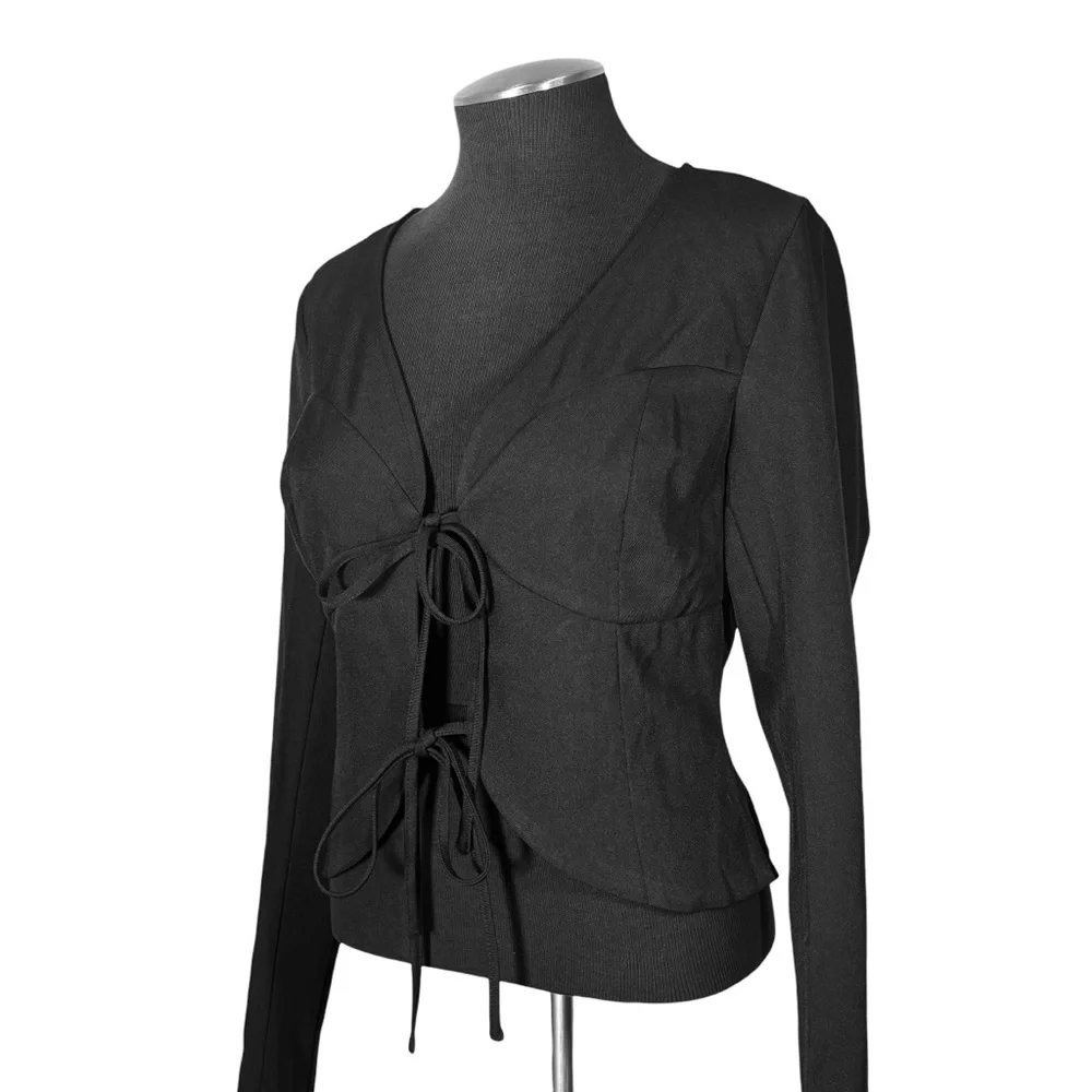 Fashion Nova - Kataya Tie Front Long Sleeve Black Top – Medium – NWT - Picture 9 of 12